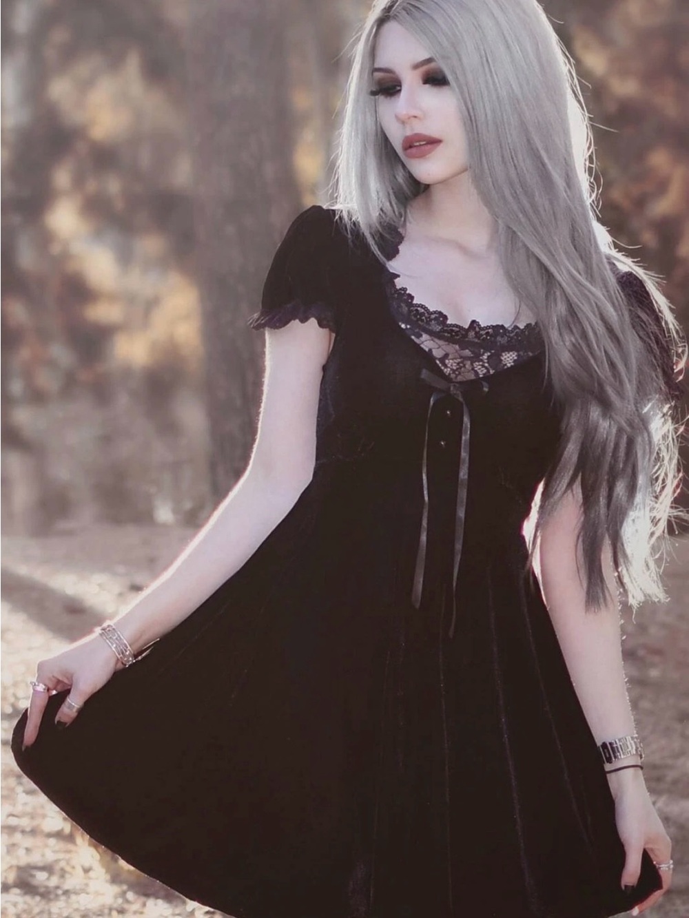 Killstar Black Velvet Lace Babydoll Dress Whimsigoth Gothic Halloween